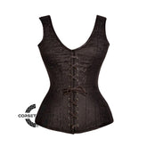 Brown Brocade Shoulder Strap Gothic With Front Brown Lace Overbust Corset